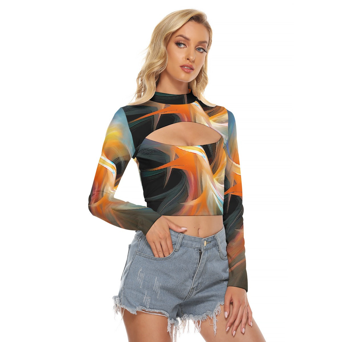 All-Over Print Women's Hollow Chest Keyhole Tight Crop Top