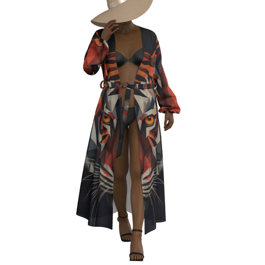 All-Over Print Women's Lace-up Chiffon Robe