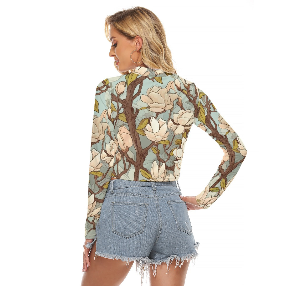 All-Over Print Women's Hollow Chest Keyhole Tight Crop Top