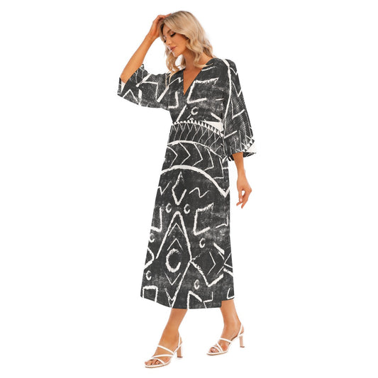 All-Over Print Women's Mid-Sleeve Long Dress