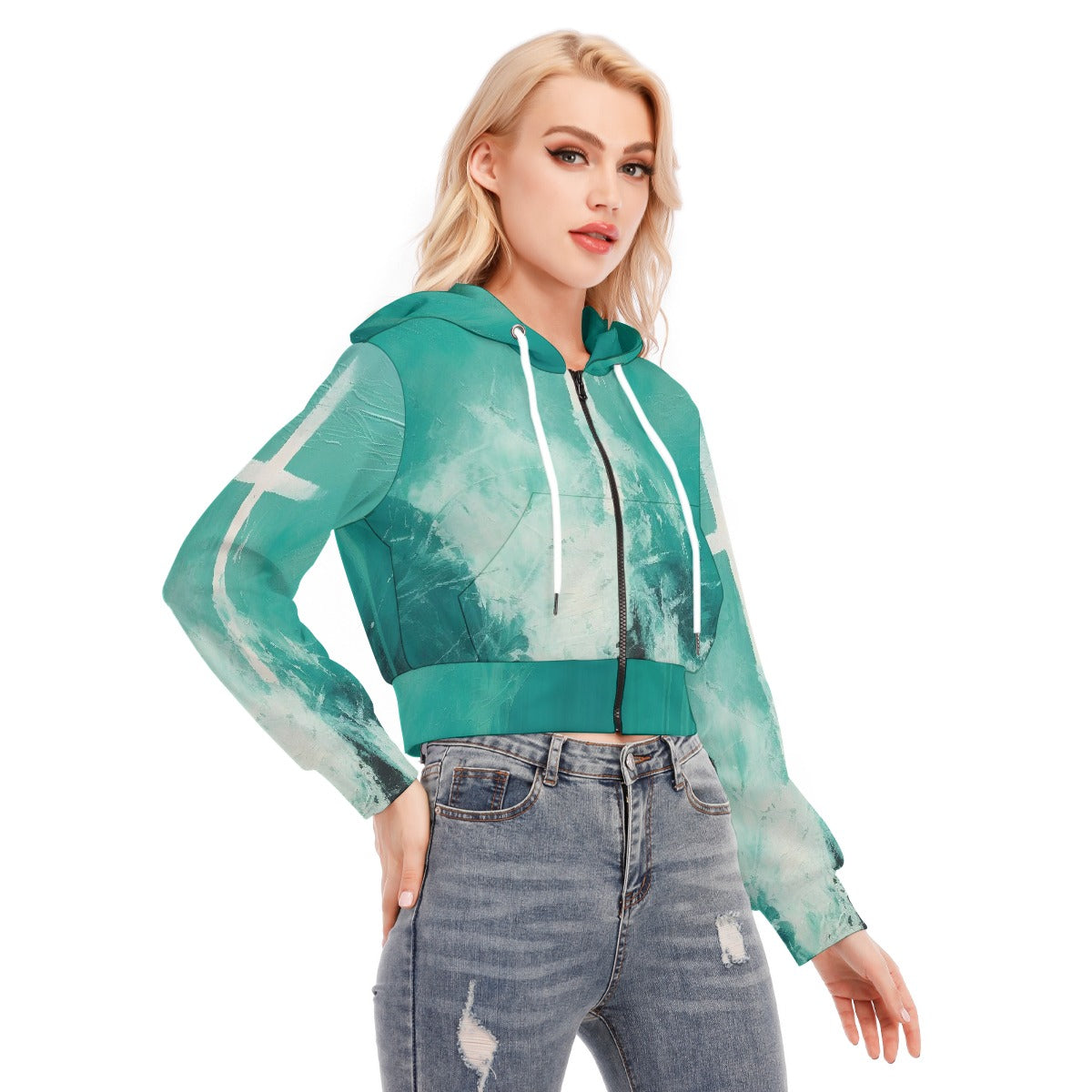 All-Over Print Women's Crop Top Hoodie With Zipper Closure
