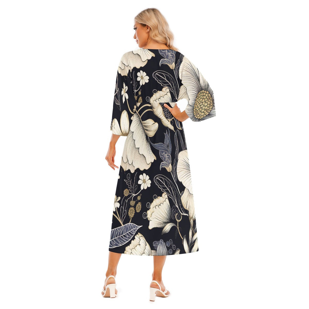 All-Over Print Women's Mid-Sleeve Long Dress