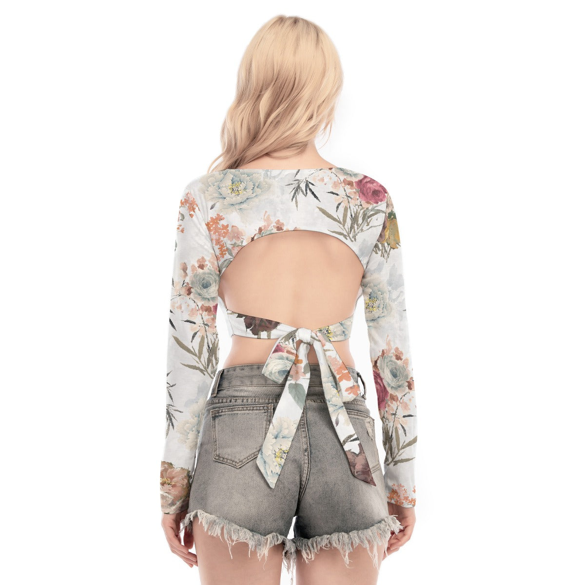 All-Over Print Women's Back Hollow T-shirt With Strap