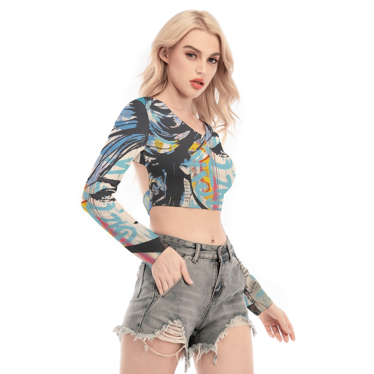 All-Over Print Women's Back Hollow T-shirt With Strap