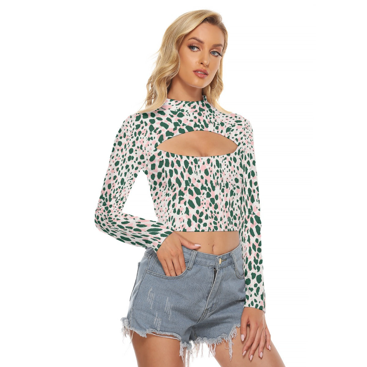 All-Over Print Women's Hollow Chest Keyhole Tight Crop Top