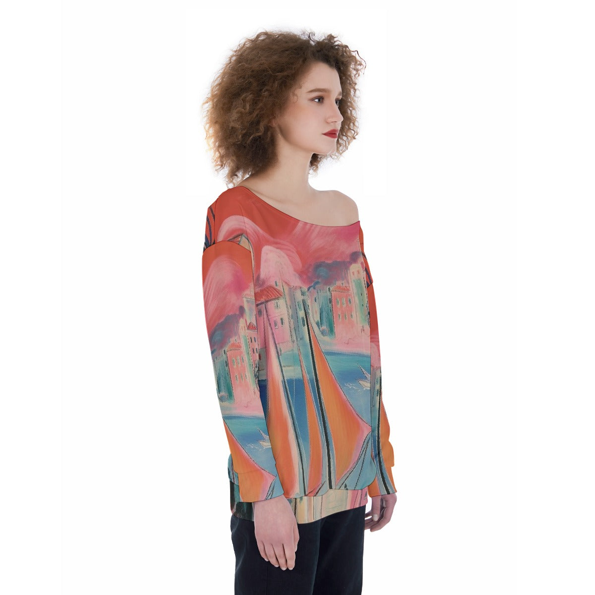All-Over Print Oversized Women's Off-Shoulder Sweatshirt