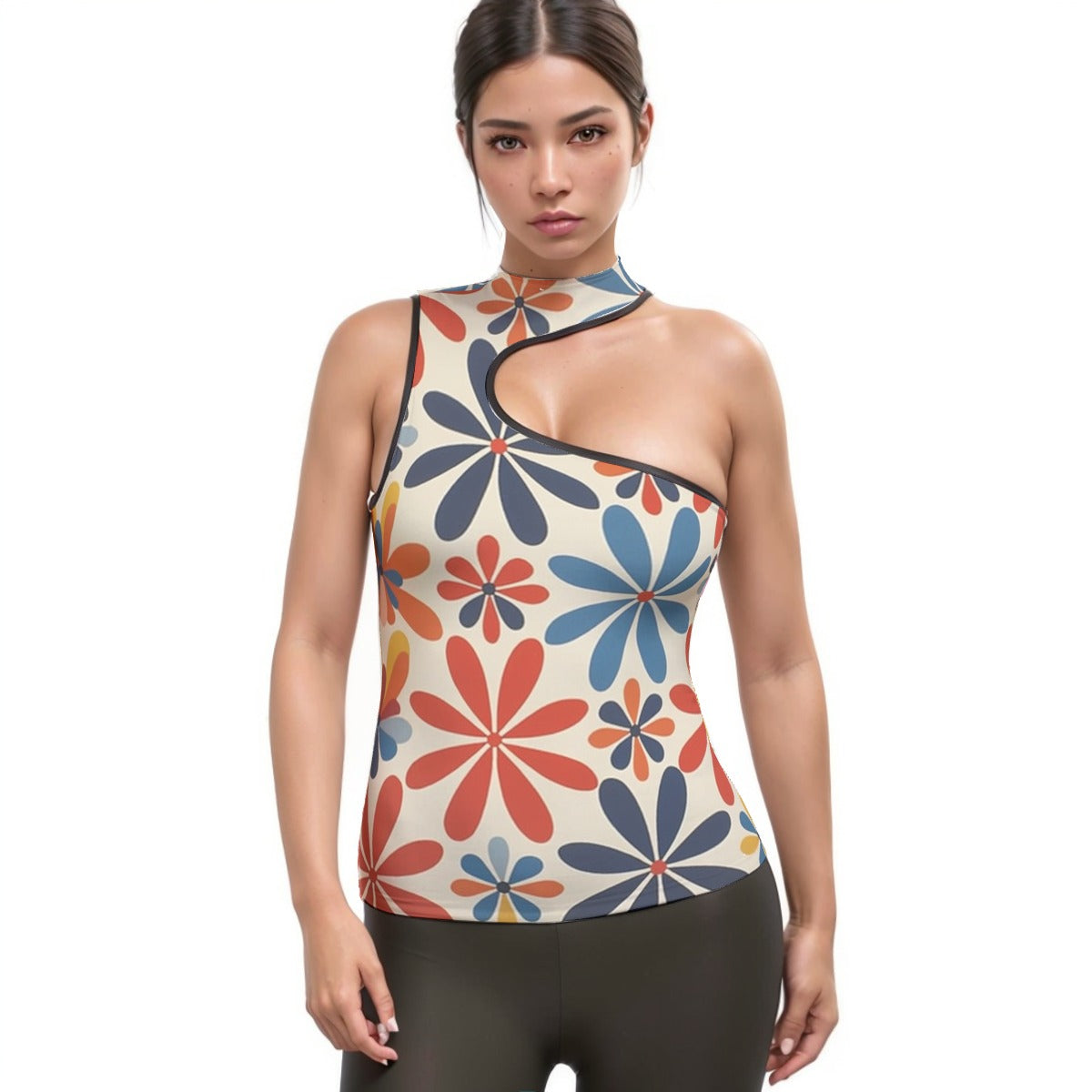 All-Over Print Women's Halter Sleeveless Asymmetrical Tank Top