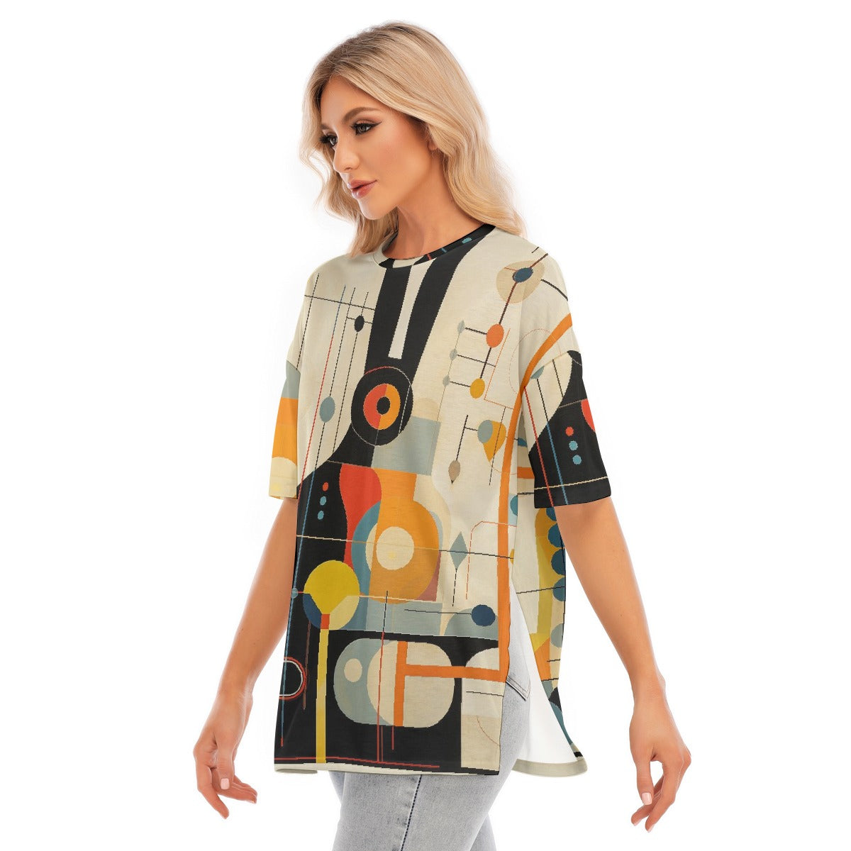 All-Over Print Women's Short Sleeves T-shirt With Hem Split
