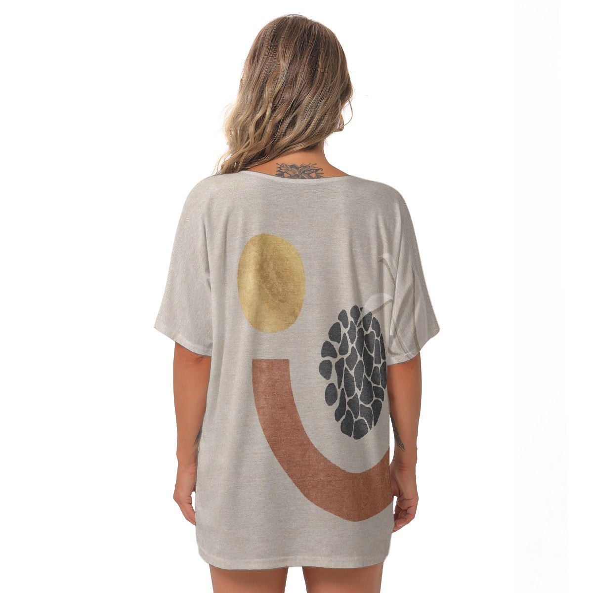 All-Over Print Women's Bat Sleeves V-Neck Blouse