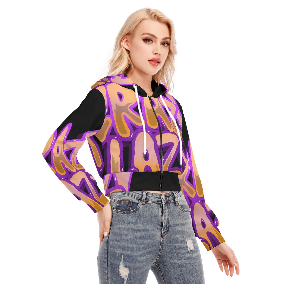 All-Over Print Women's Crop Top Hoodie With Zipper Closure