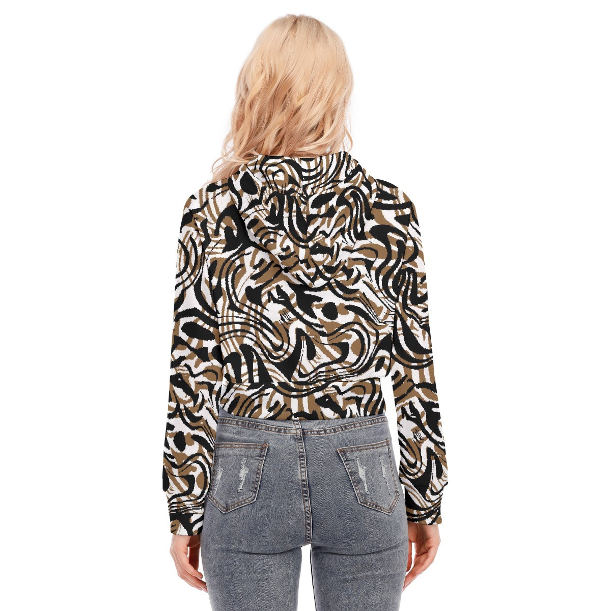 All-Over Print Women's Crop Top Hoodie With Zipper Closure