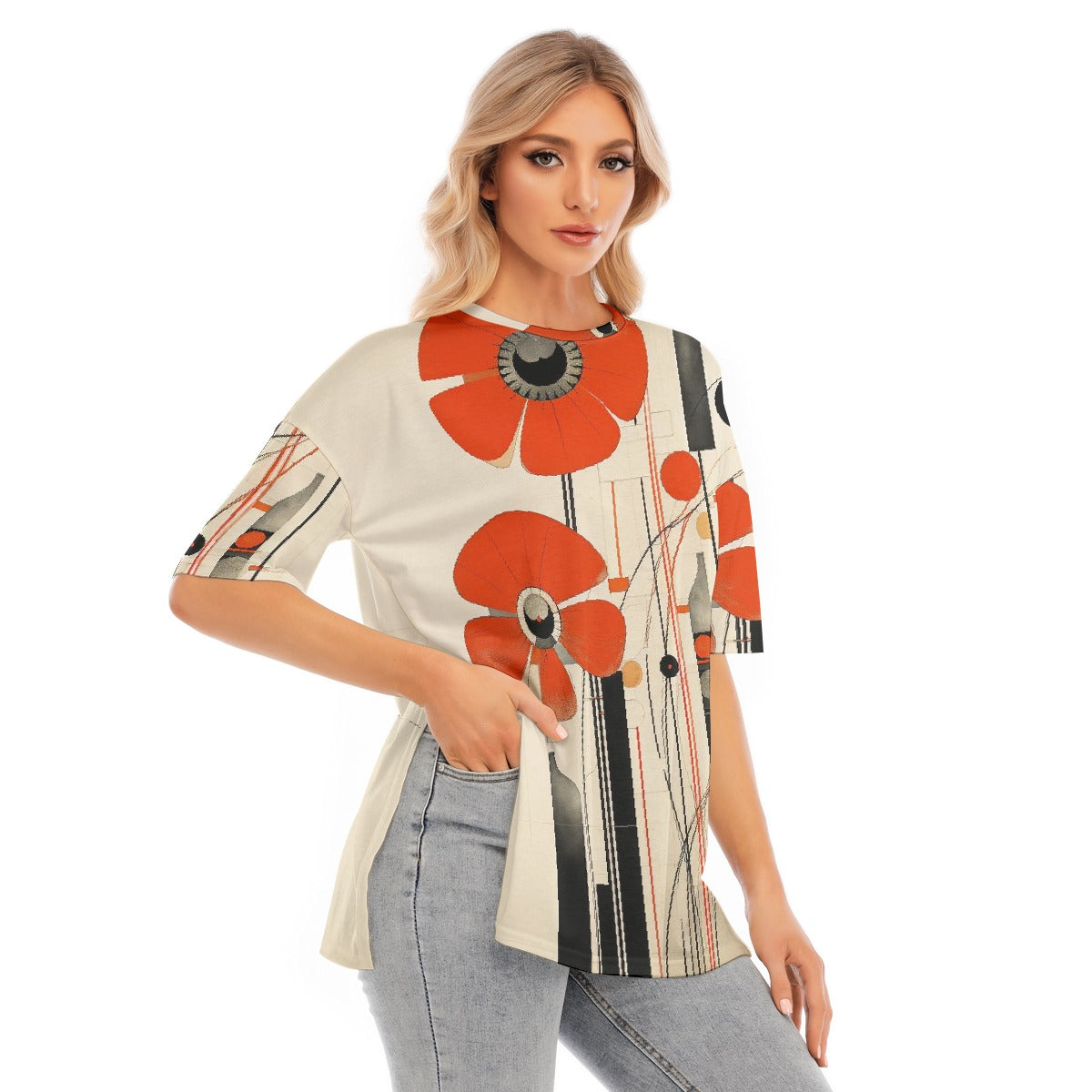 All-Over Print Women's Short Sleeves T-shirt With Hem Split