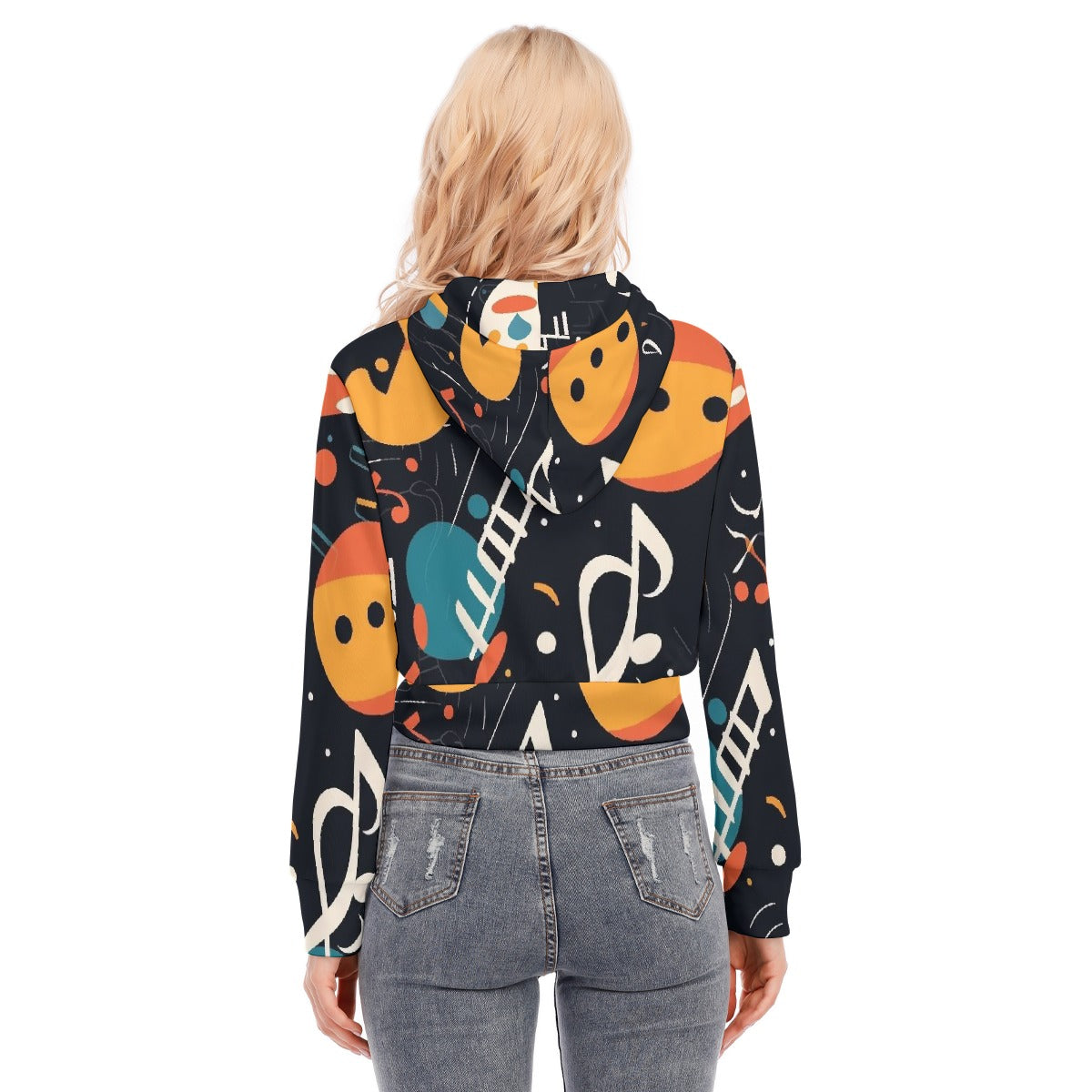 All-Over Print Women's Crop Top Hoodie With Zipper Closure