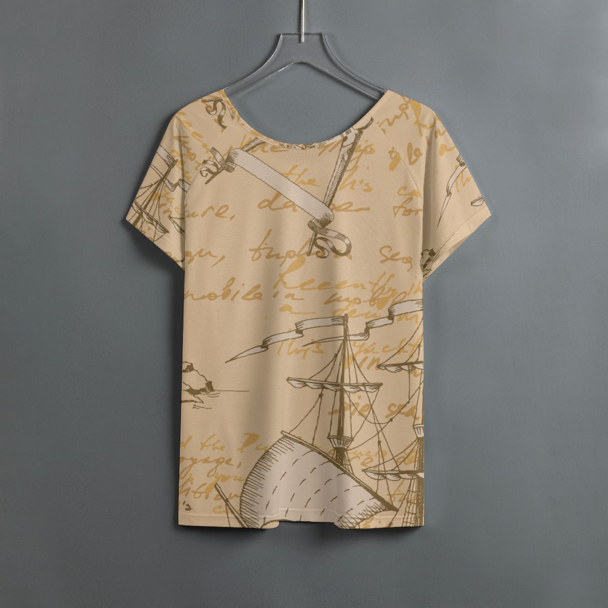 All-Over Print Women's Round Neck T-shirt With Raglan Sleeve