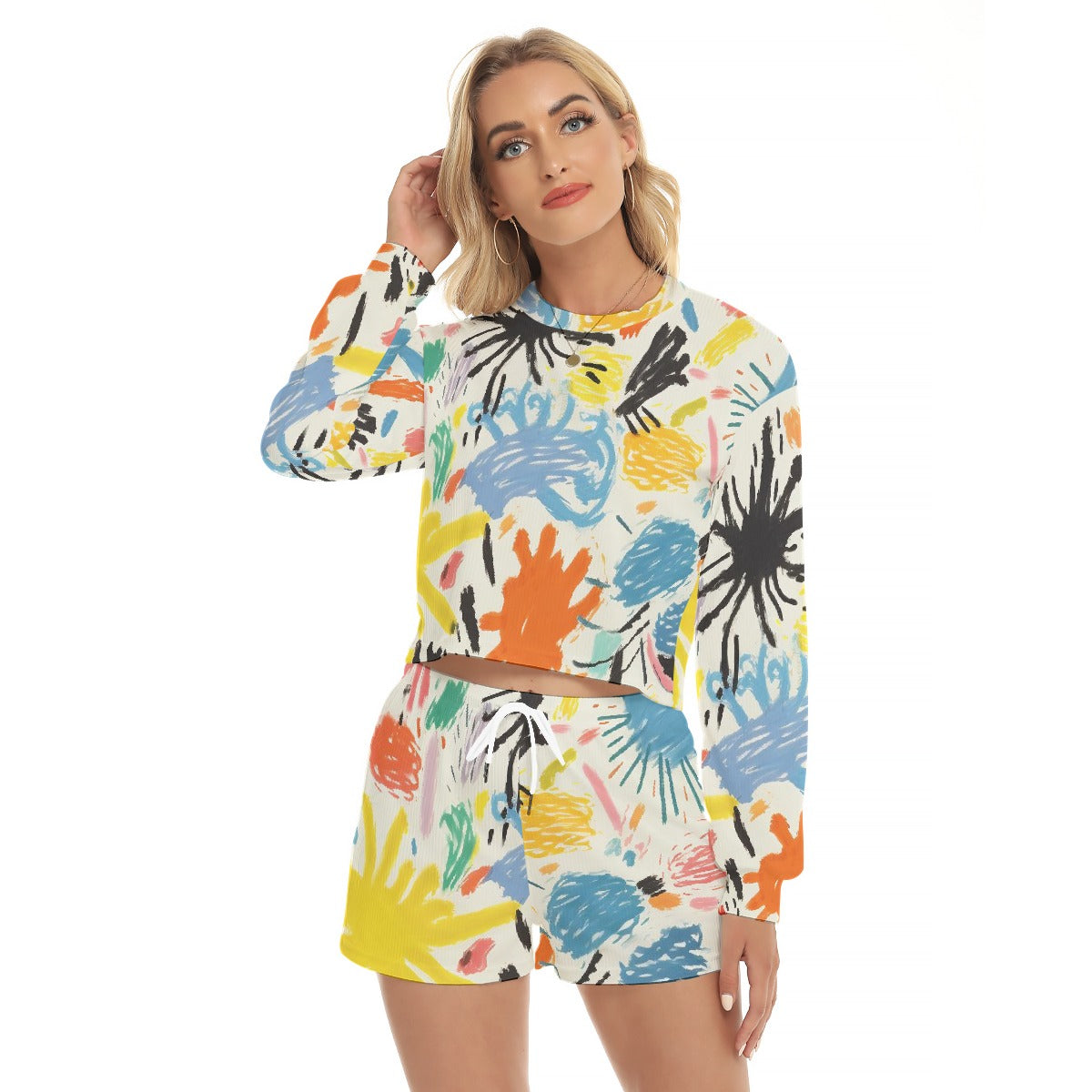All-Over Print Women's Short Sweatshirt And Pants Suit