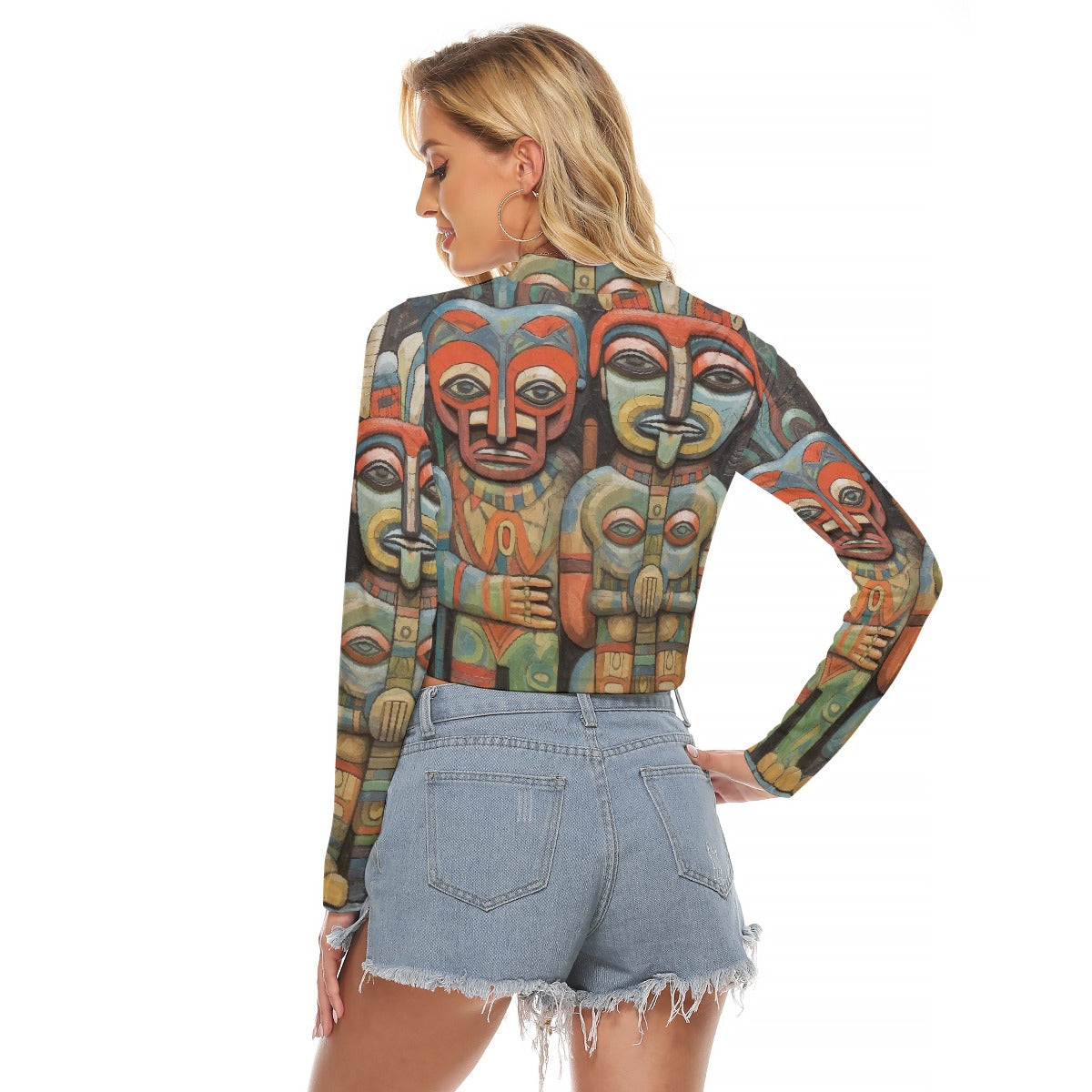 All-Over Print Women's Hollow Chest Keyhole Tight Crop Top