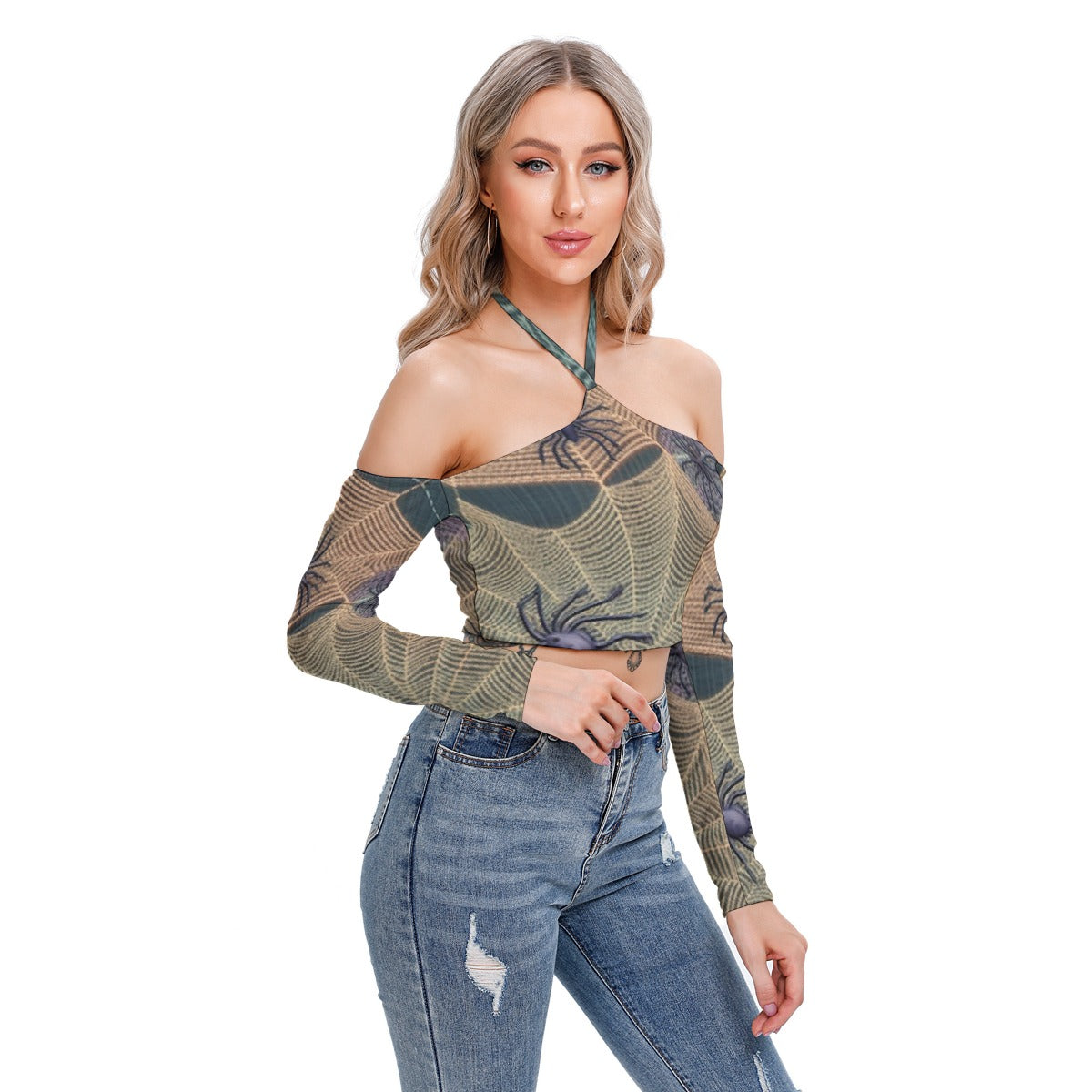 All-Over Print Women's Halter Lace-up Top
