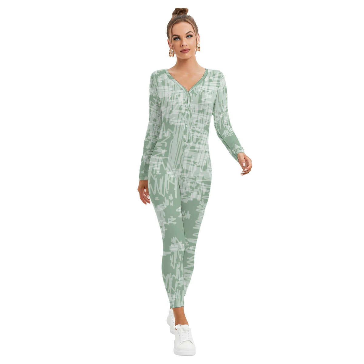 All-Over Print Women's Plunging Neck Jumpsuit