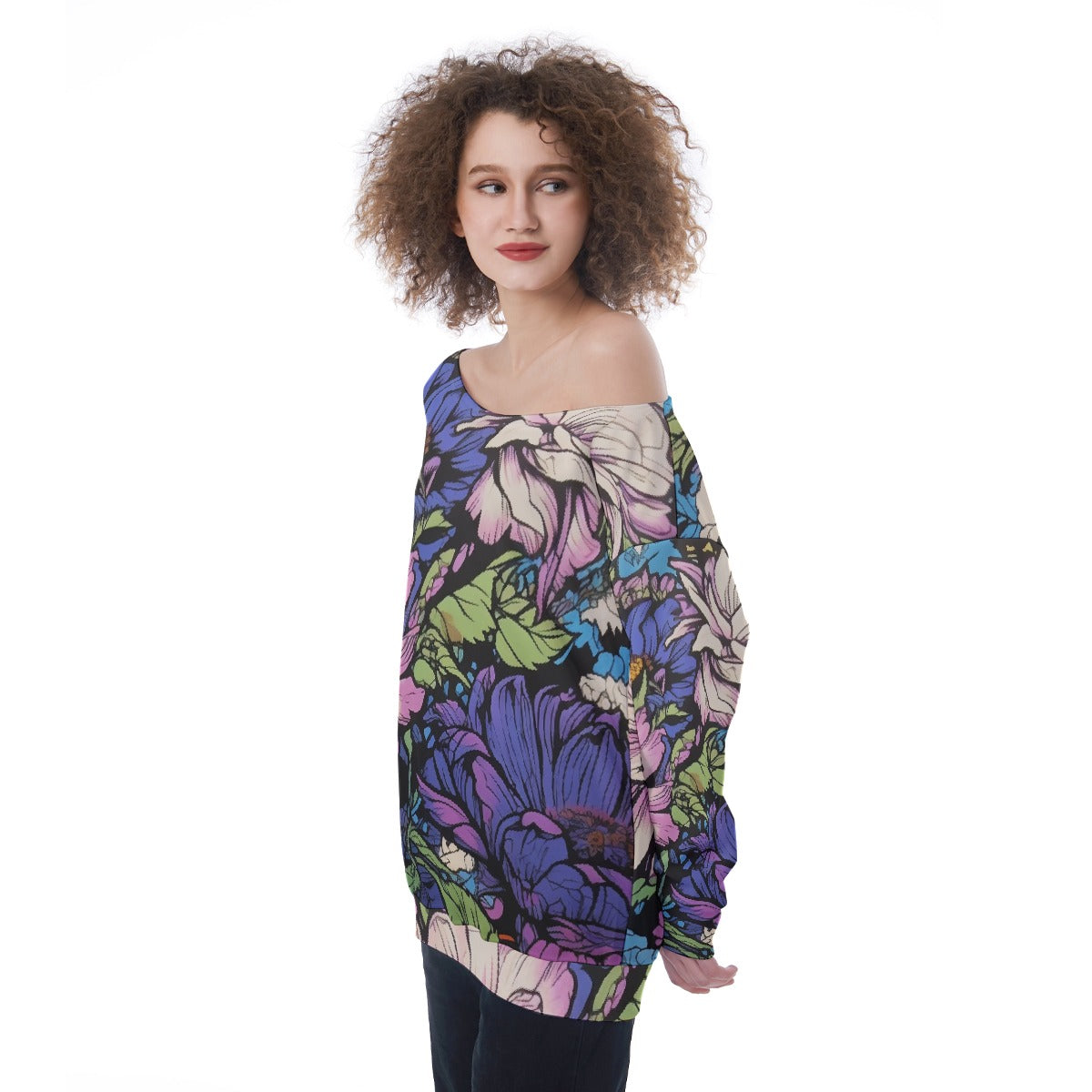All-Over Print Oversized Women's Off-Shoulder Sweatshirt