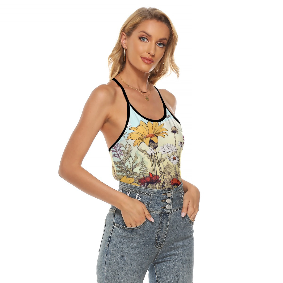 All-Over Print Women's Criss-Cross Open Back Tank Top