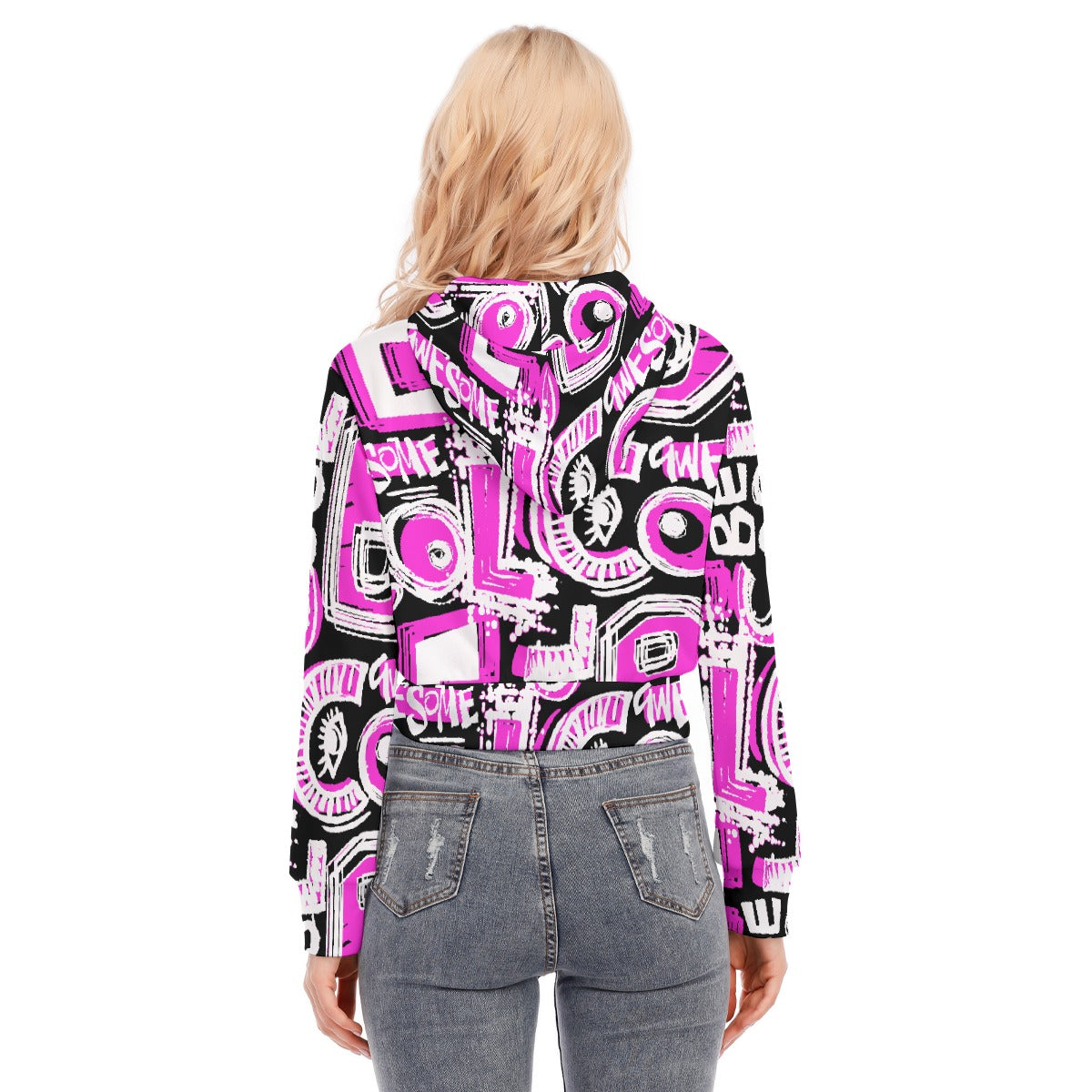 All-Over Print Women's Crop Top Hoodie With Zipper Closure