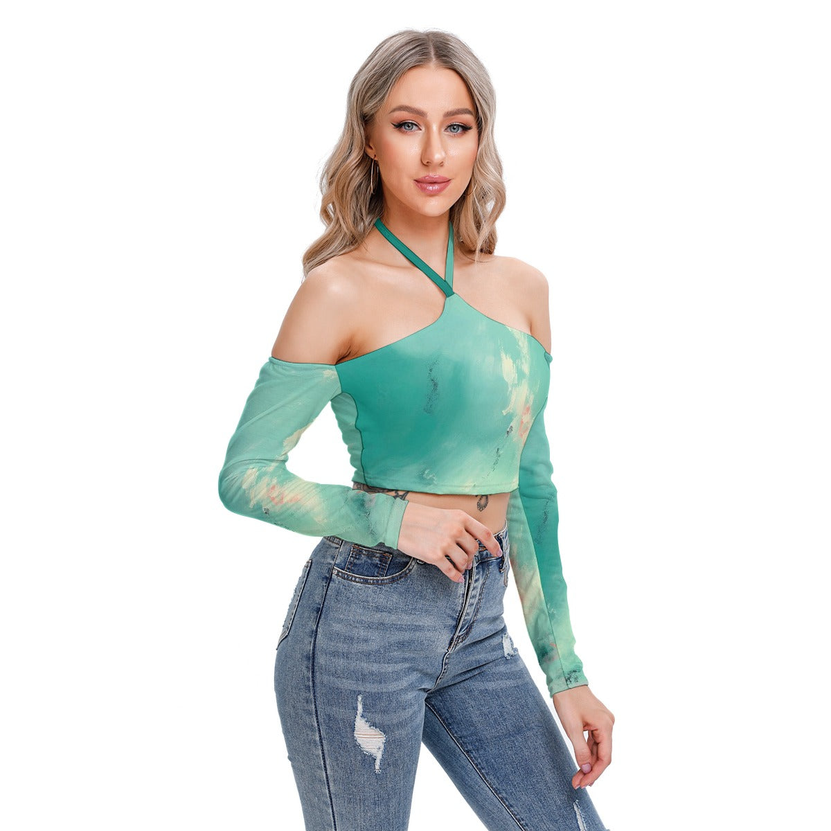 All-Over Print Women's Halter Lace-up Top