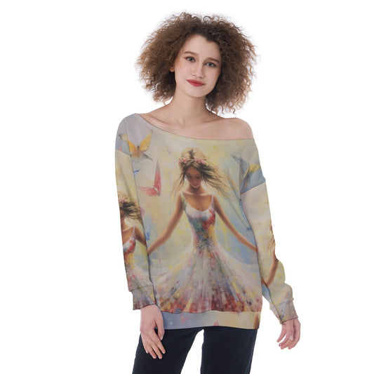 All-Over Print Oversized Women's Off-Shoulder Sweatshirt