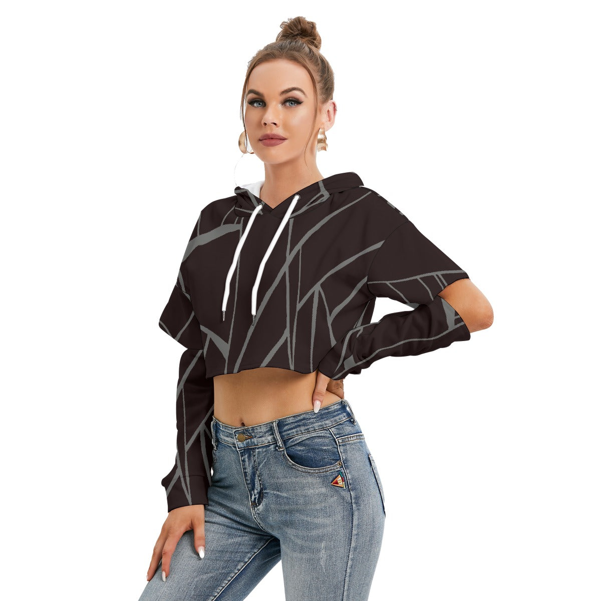 All-Over Print Women's Heavy Fleece Hoodie With Hollow Out Sleeve