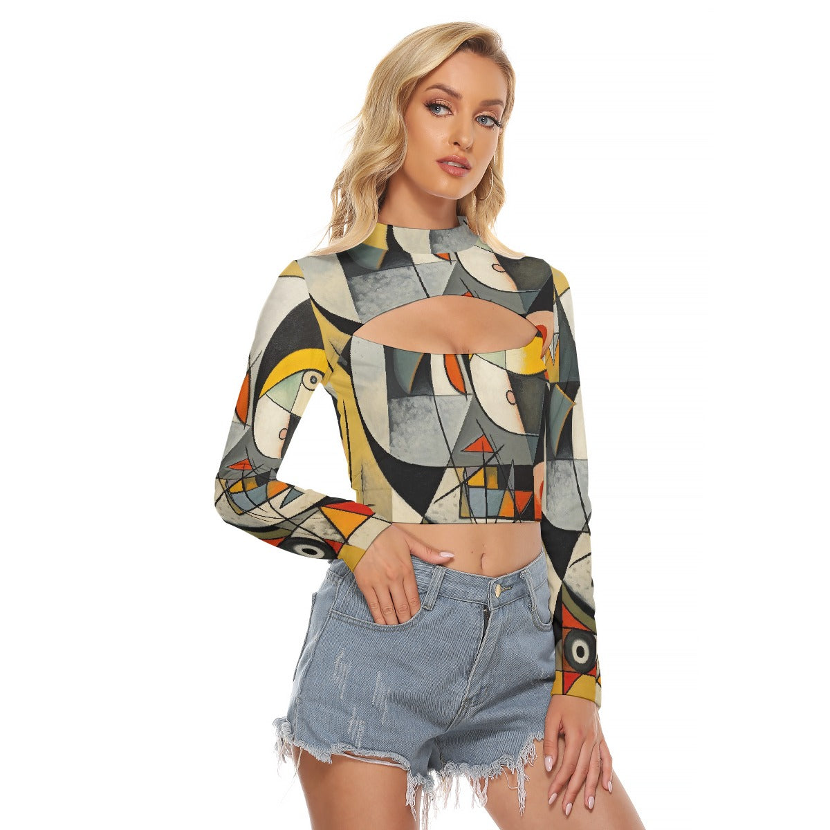 All-Over Print Women's Hollow Chest Keyhole Tight Crop Top