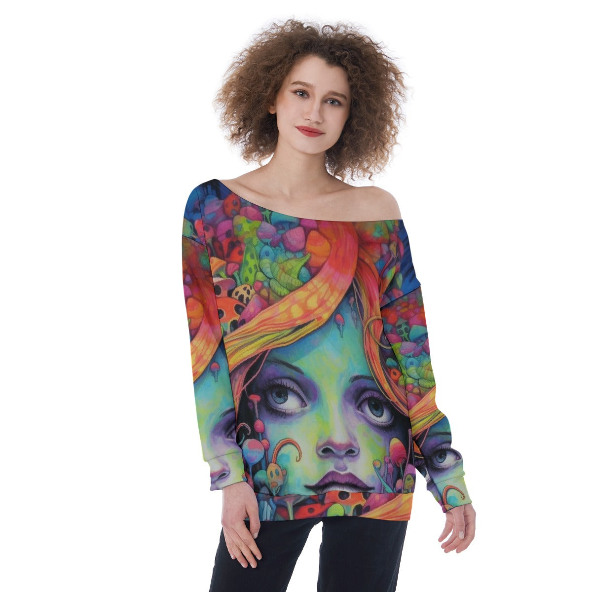 All-Over Print Oversized Women's Off-Shoulder Sweatshirt