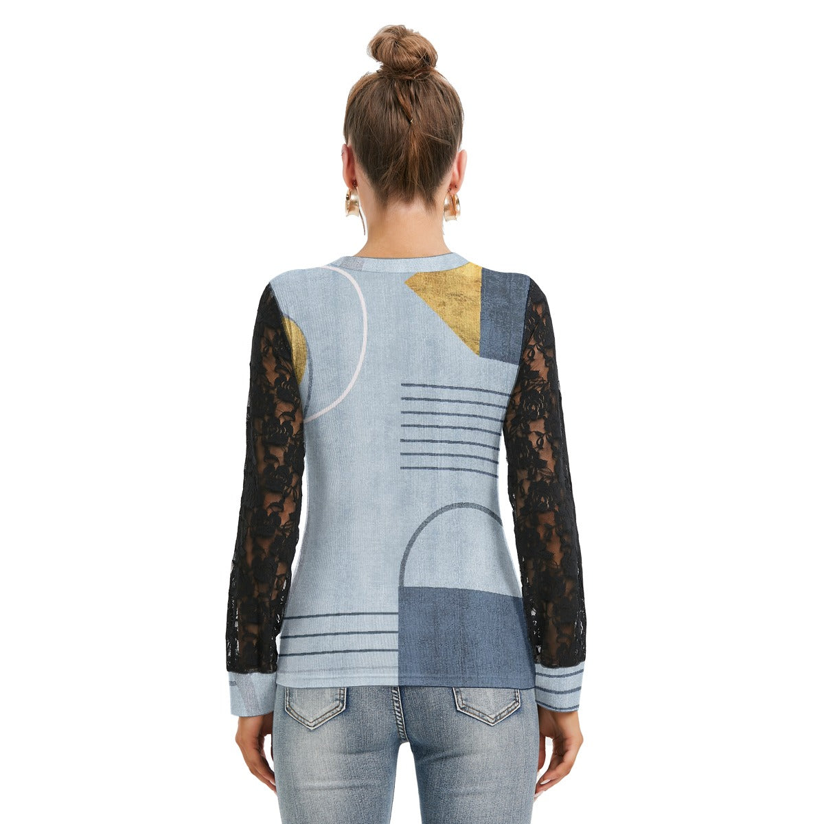 All-Over Print Women's T-shirt And Sleeve With Black Lace