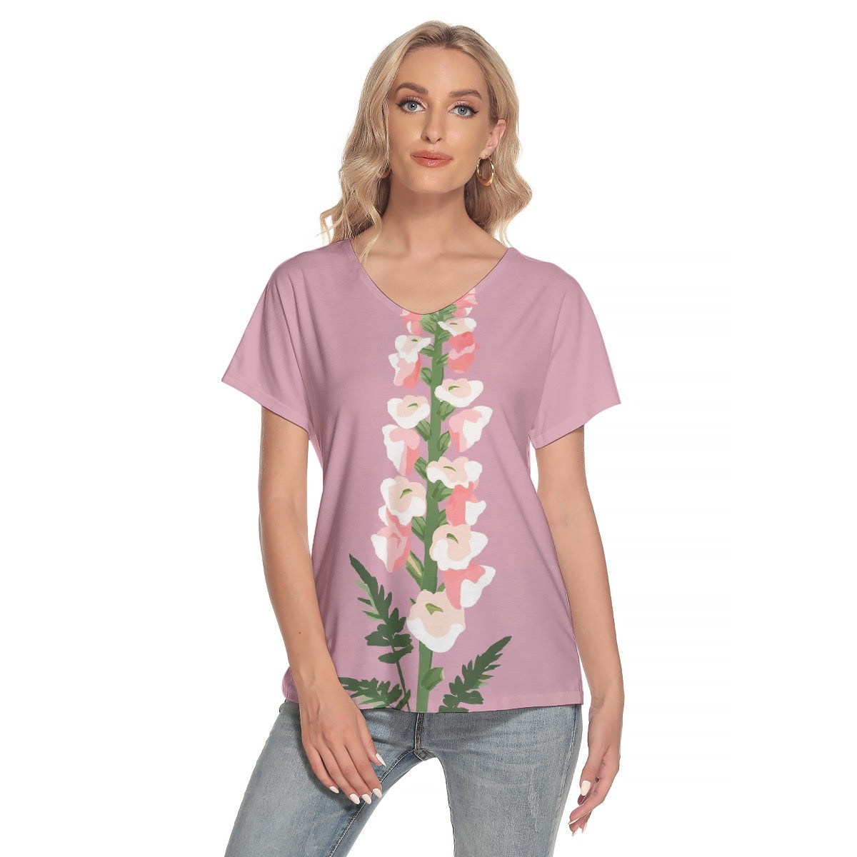 All-Over Print Women's Loose V-neck Short Sleeve T-shirt