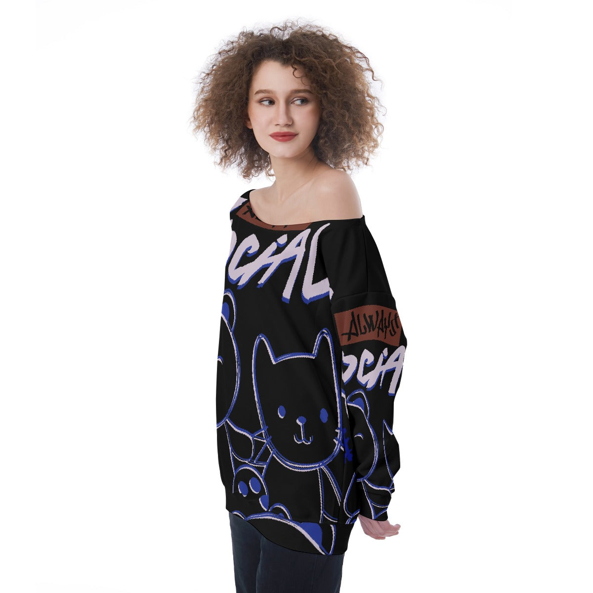 All-Over Print Oversized Women's Off-Shoulder Sweatshirt