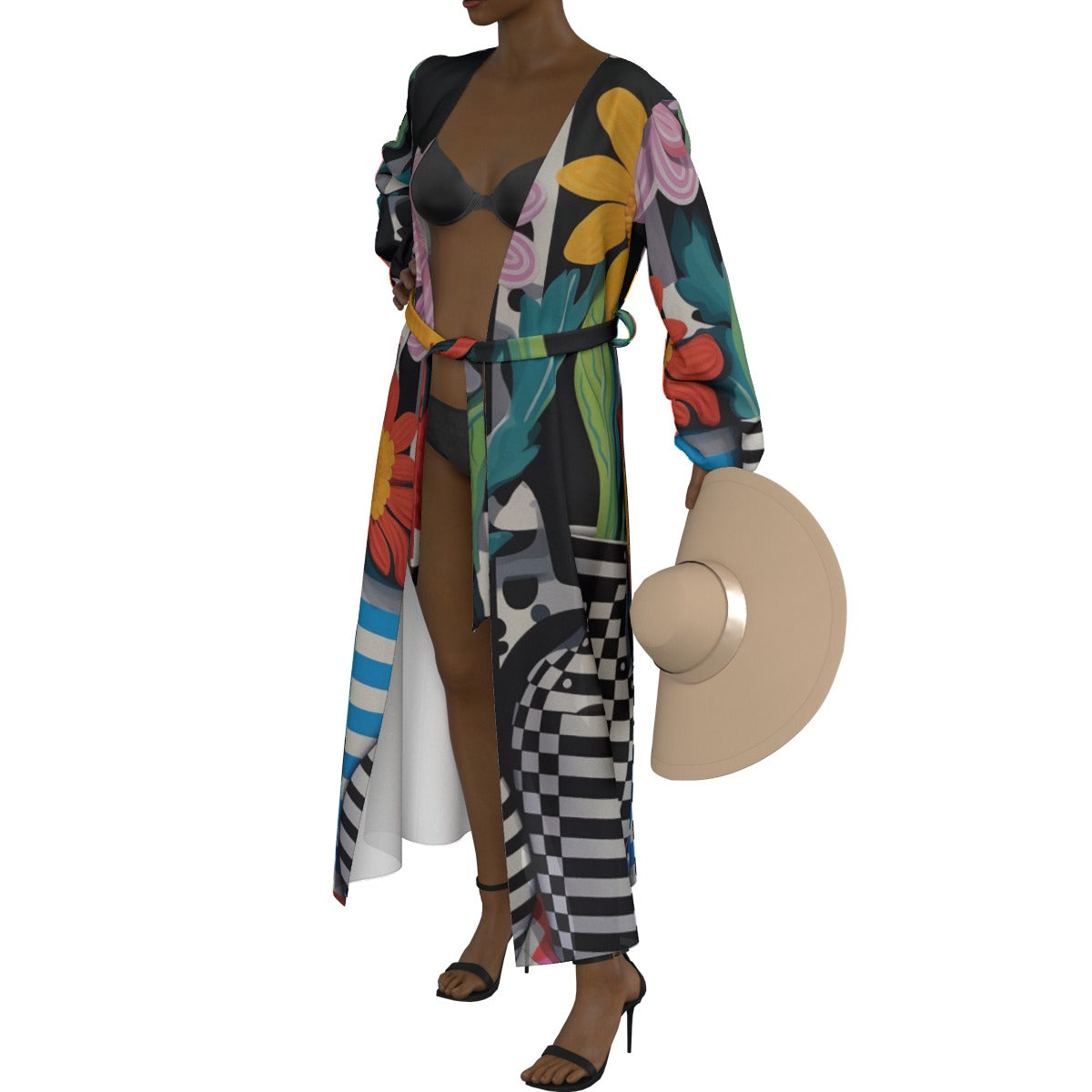 All-Over Print Women's Lace-up Chiffon Robe