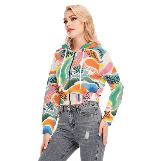 All-Over Print Women's Crop Top Hoodie With Zipper Closure