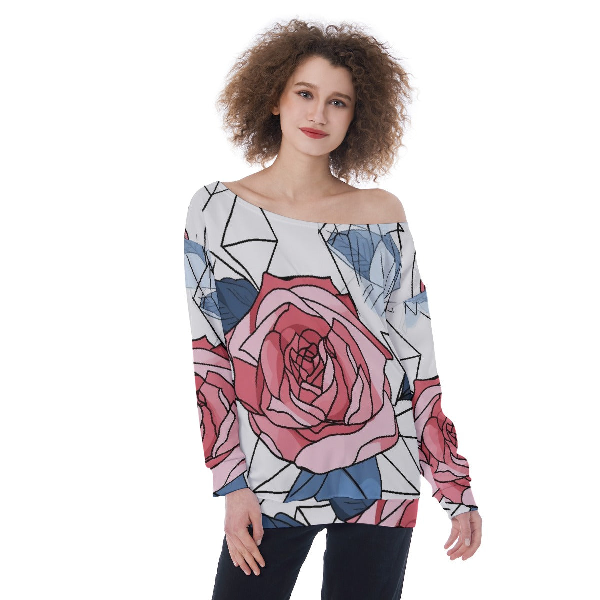 All-Over Print Oversized Women's Off-Shoulder Sweatshirt