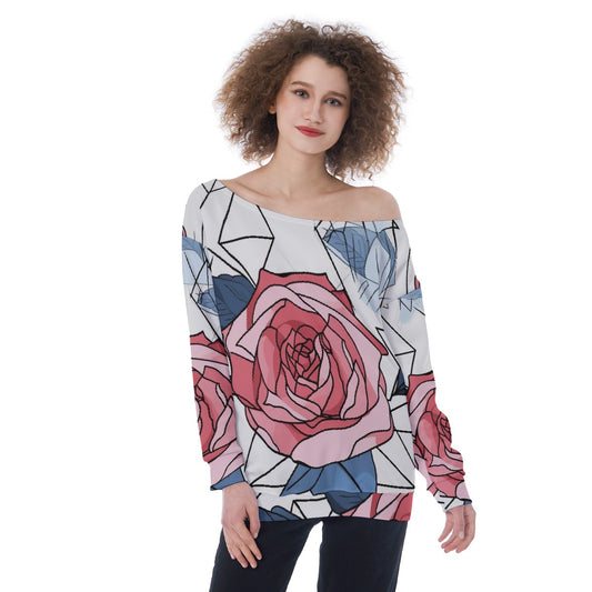 All-Over Print Oversized Women's Off-Shoulder Sweatshirt