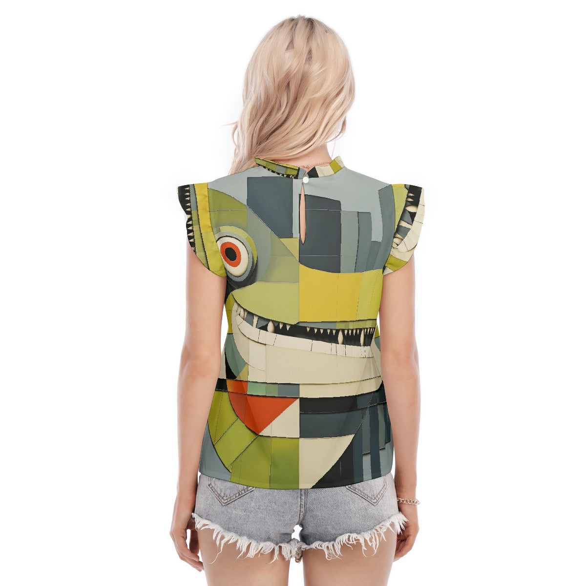 All-Over Print Women's Blouse With Ruffle Collar And Sleeve