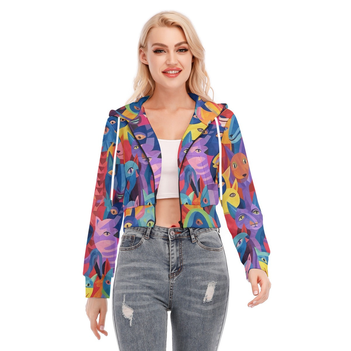 All-Over Print Women's Crop Top Hoodie With Zipper Closure
