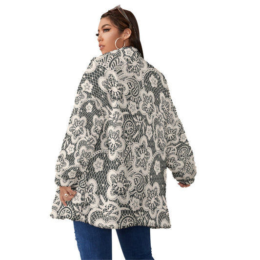 All-Over Print Unisex Borg Fleece Stand-up Collar Coat With Zipper Closure(Plus Size)