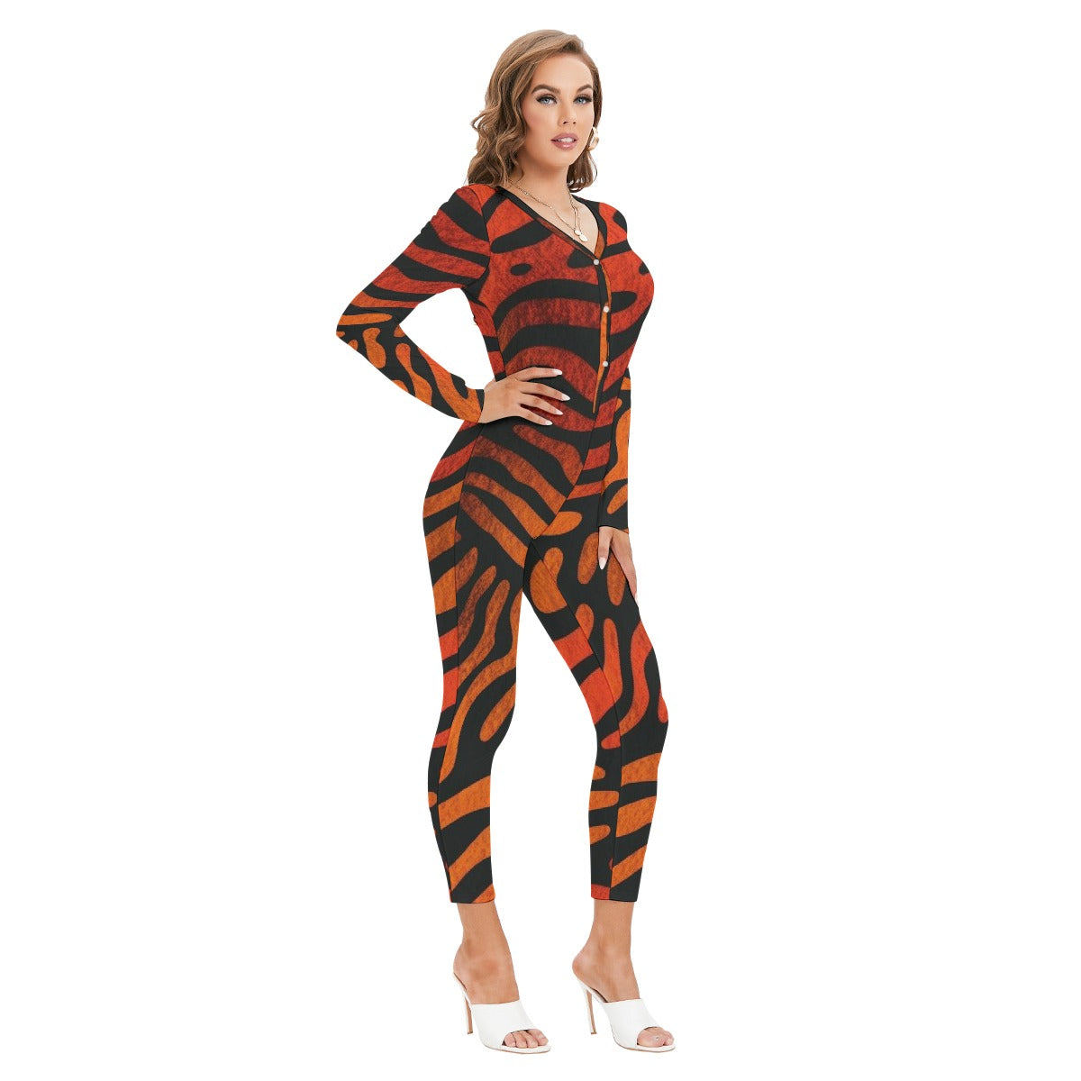 All-Over Print Women's Plunging Neck Jumpsuit