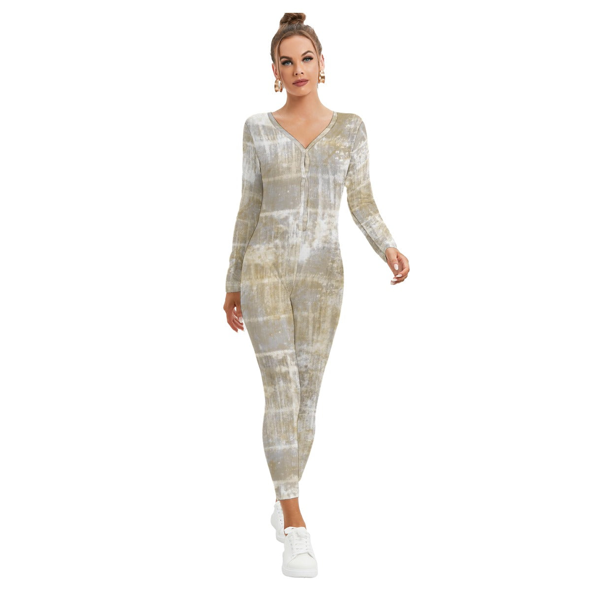 All-Over Print Women's Plunging Neck Jumpsuit