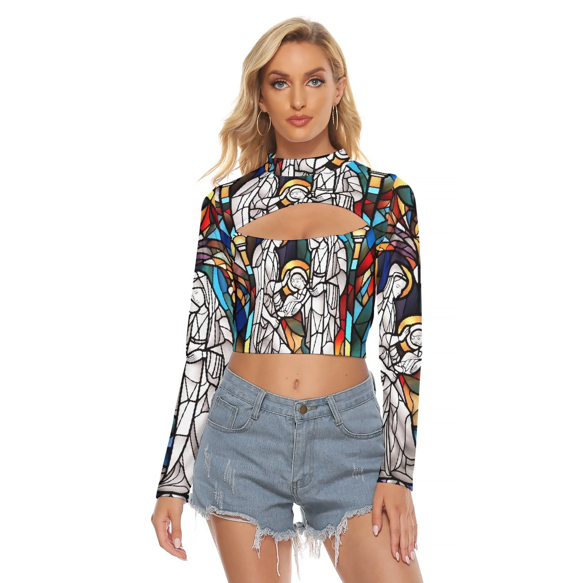 All-Over Print Women's Hollow Chest Keyhole Tight Crop Top