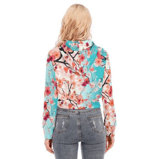 All-Over Print Women's Crop Top Hoodie With Zipper Closure