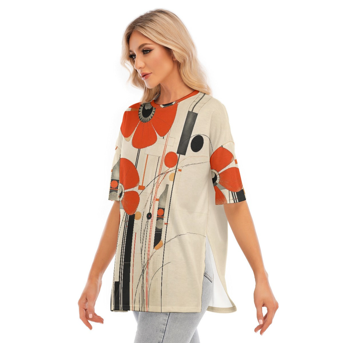 All-Over Print Women's Short Sleeves T-shirt With Hem Split