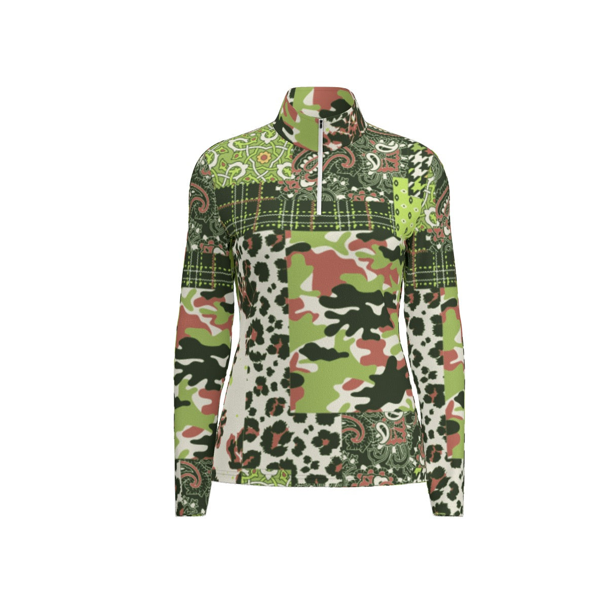 All-Over Print Women's Sports Collar Jersey With Long Sleeve