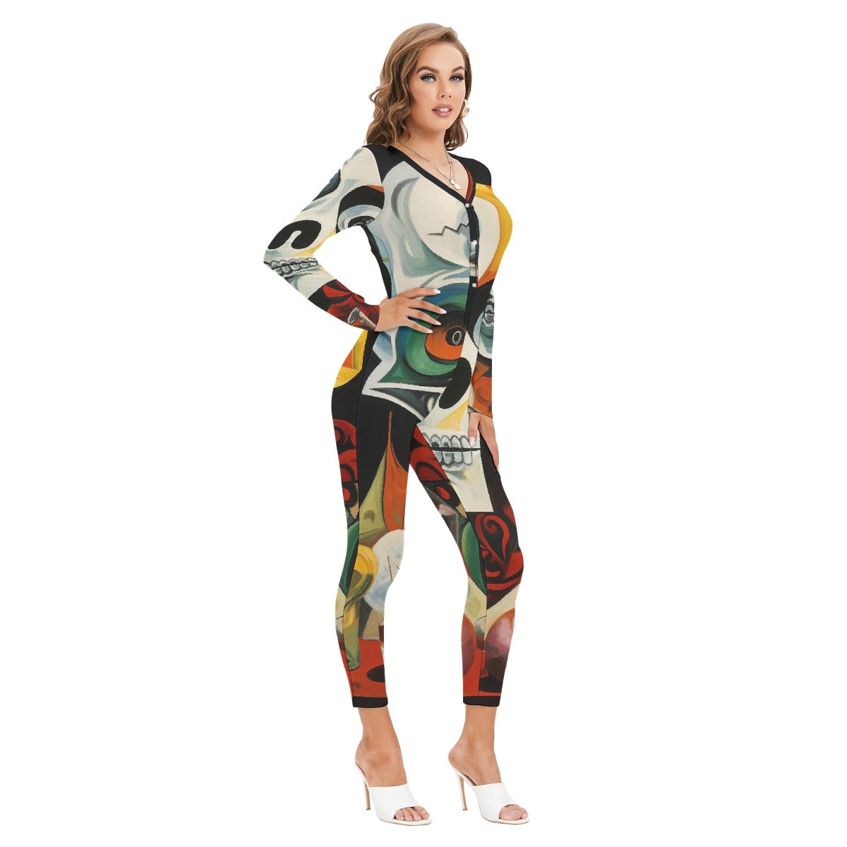 All-Over Print Women's Plunging Neck Jumpsuit