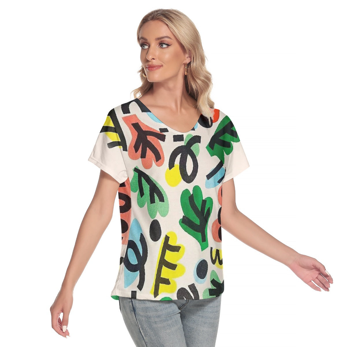 All-Over Print Women's Loose V-neck Short Sleeve T-shirt