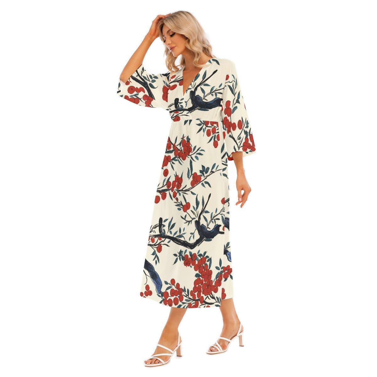 All-Over Print Women's Mid-Sleeve Long Dress