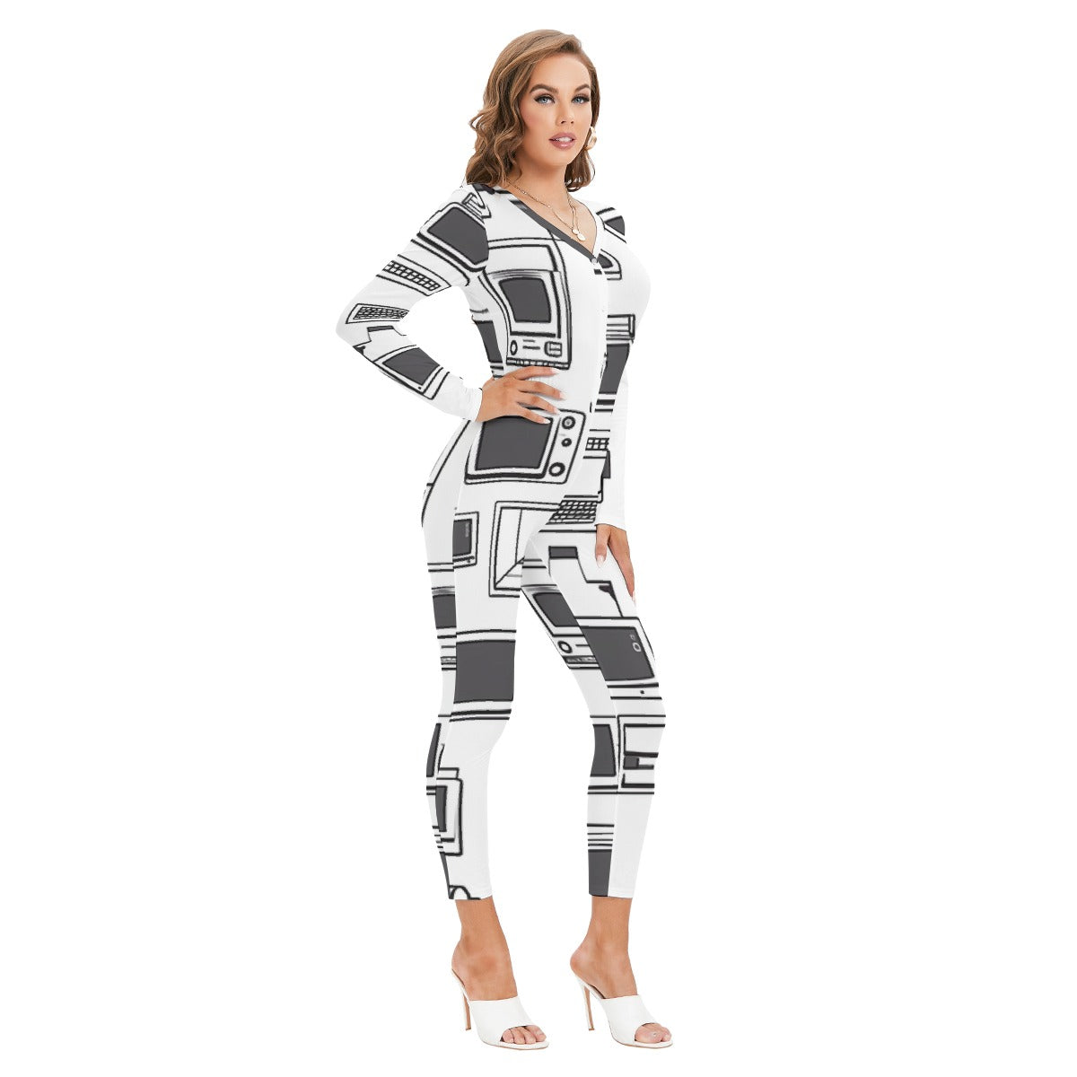 All-Over Print Women's Plunging Neck Jumpsuit